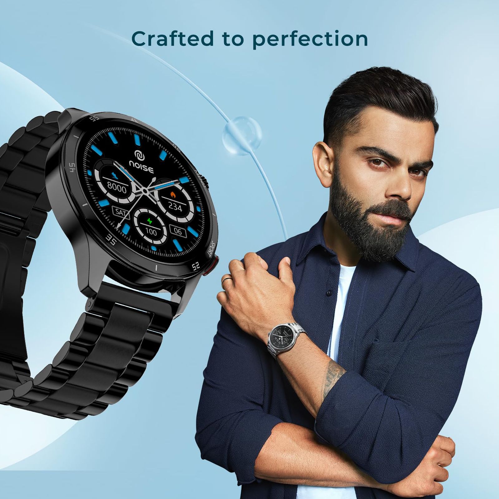 noise NoiseFit Mettalix Smartwatch with Bluetooth Calling (35.5mm HD Display, IP68 Water Resistant, Elite Silver Strap)_5
