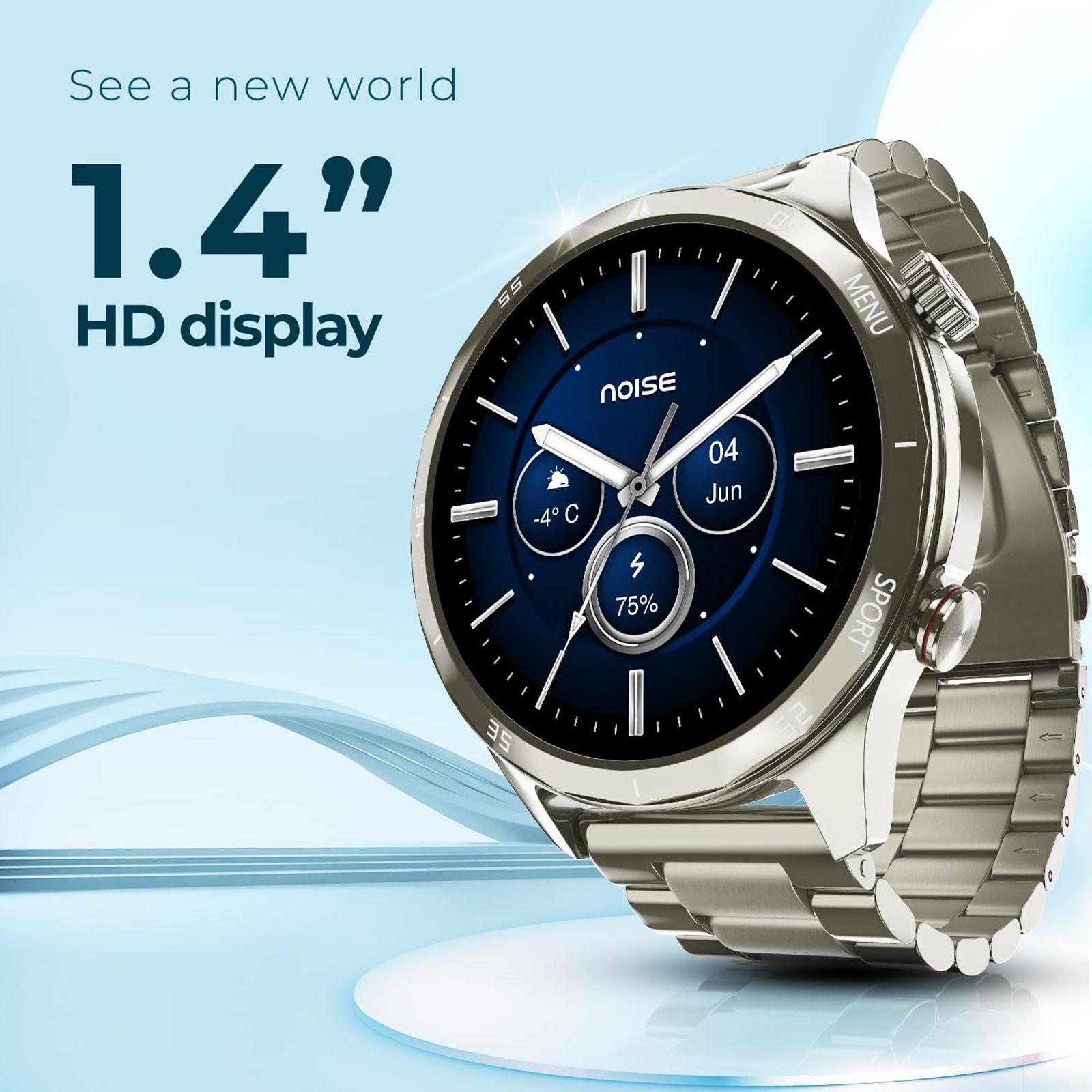 noise NoiseFit Mettalix Smartwatch with Bluetooth Calling (35.5mm HD Display, IP68 Water Resistant, Elite Silver Strap)_9