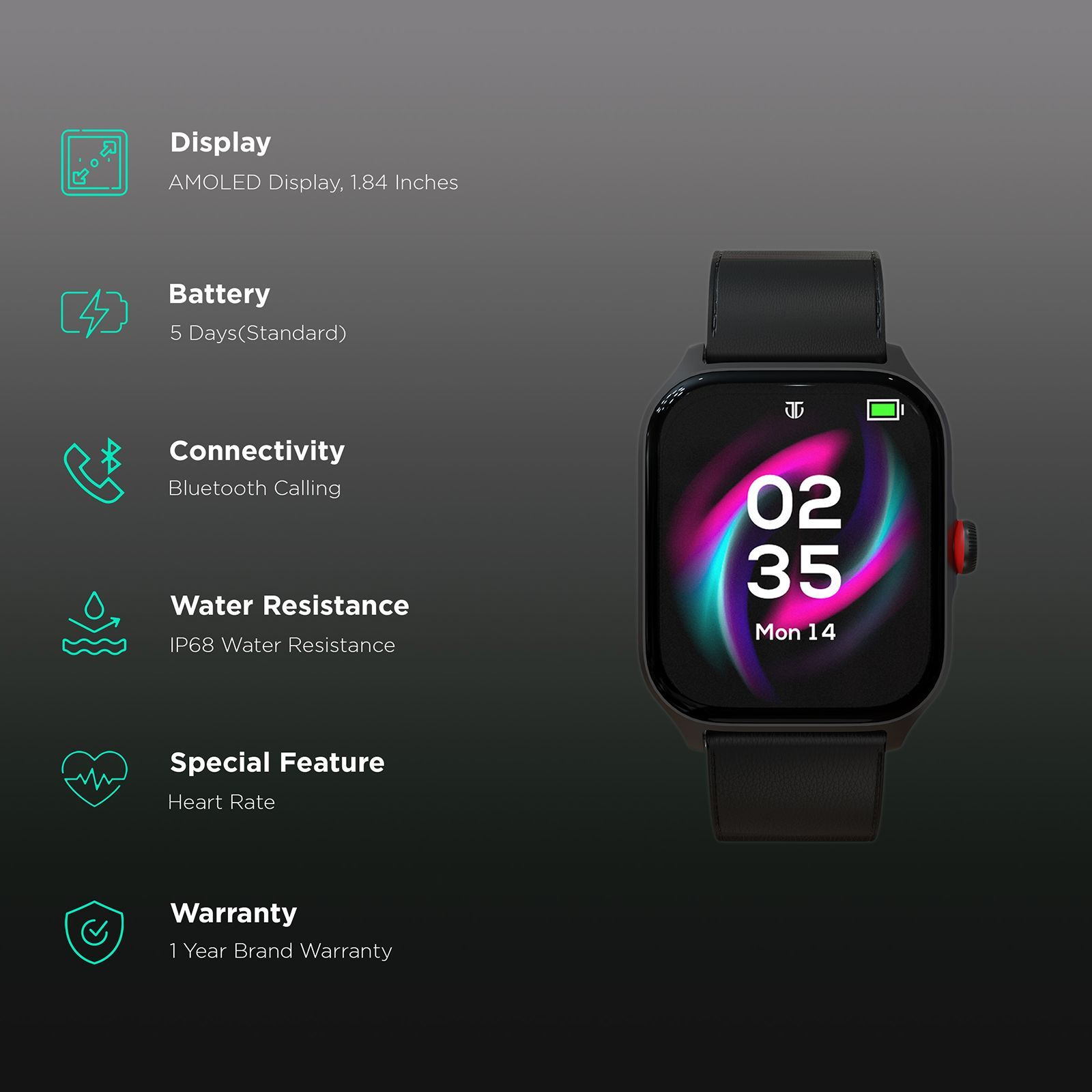 TITAN Zeal Smartwatch with Bluetooth Calling (46.9mm AMOLED Display, IP68 Water Resistant, Black Leather Strap) TITAN Zeal Smartwatch with Bluetooth Calling (46.9mm AMOLED Display, IP68 Water Resistant, Black Leather Strap)_2