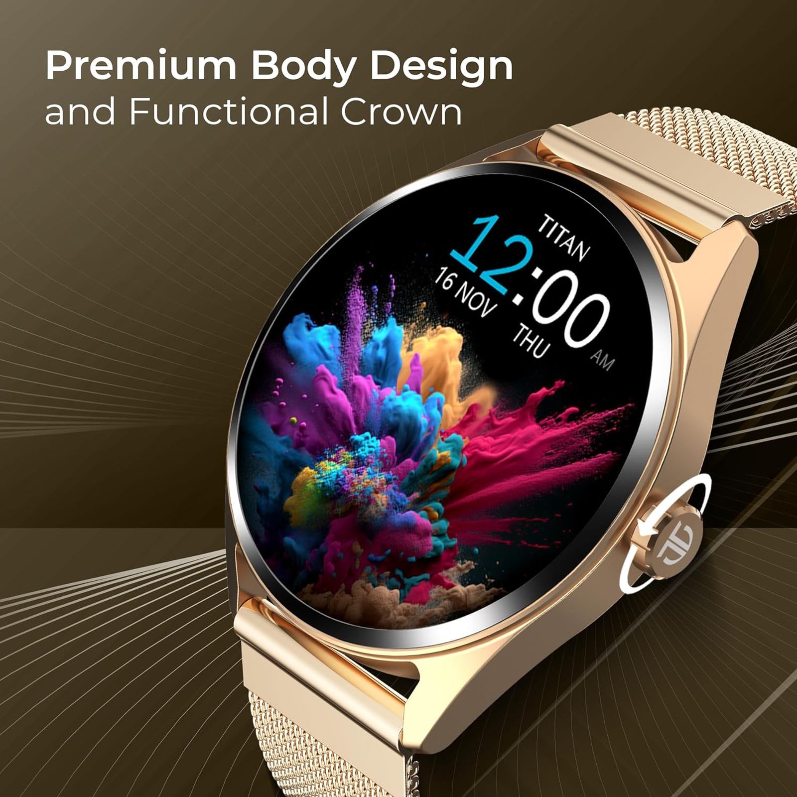 TITAN Crest Smartwatch with Bluetooth Calling (36.3mm AMOLED Display, IP68 Water Resistant, Black Mesh Strap)_6
