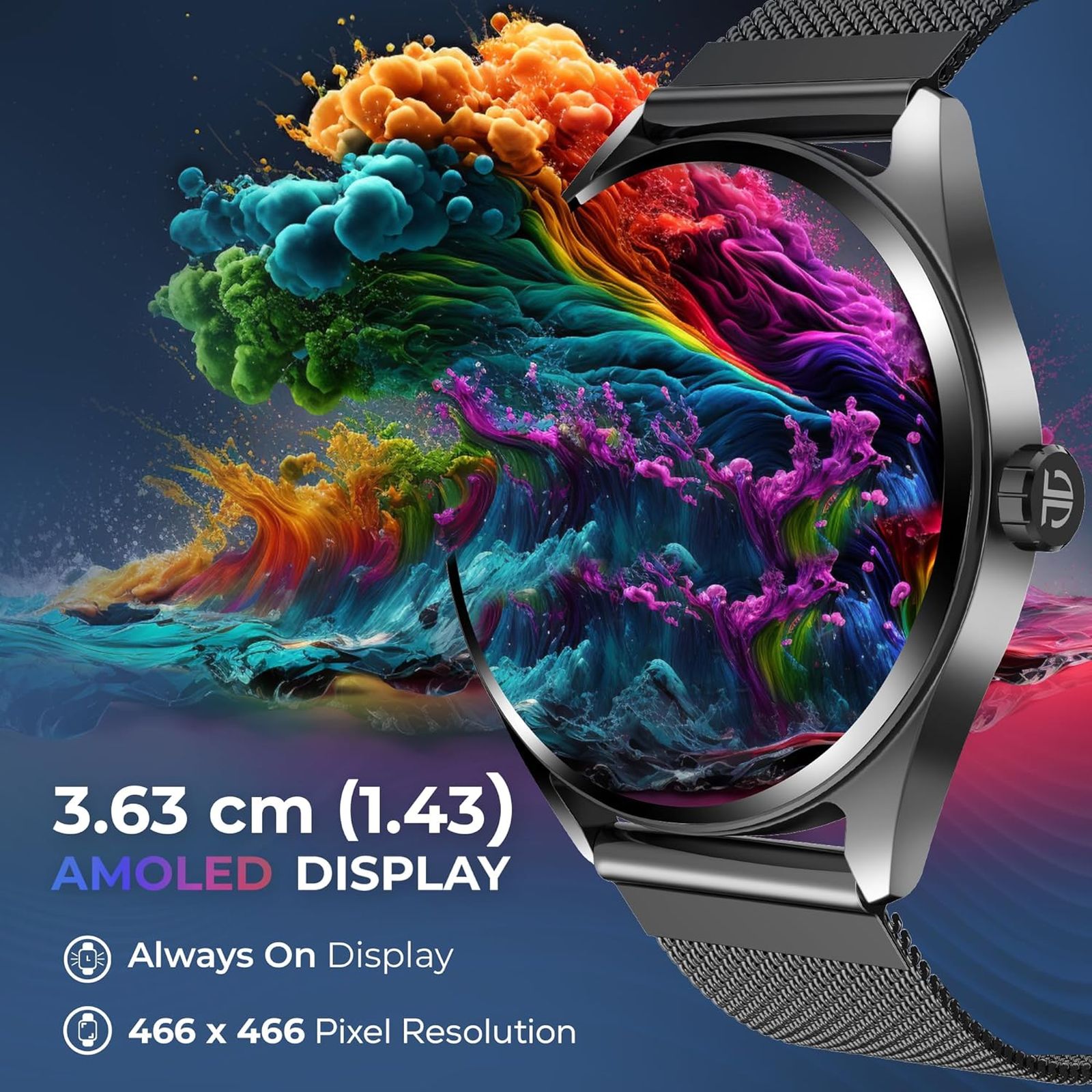TITAN Crest Smartwatch with Bluetooth Calling (36.3mm AMOLED Display, IP68 Water Resistant, Black Mesh Strap)_9