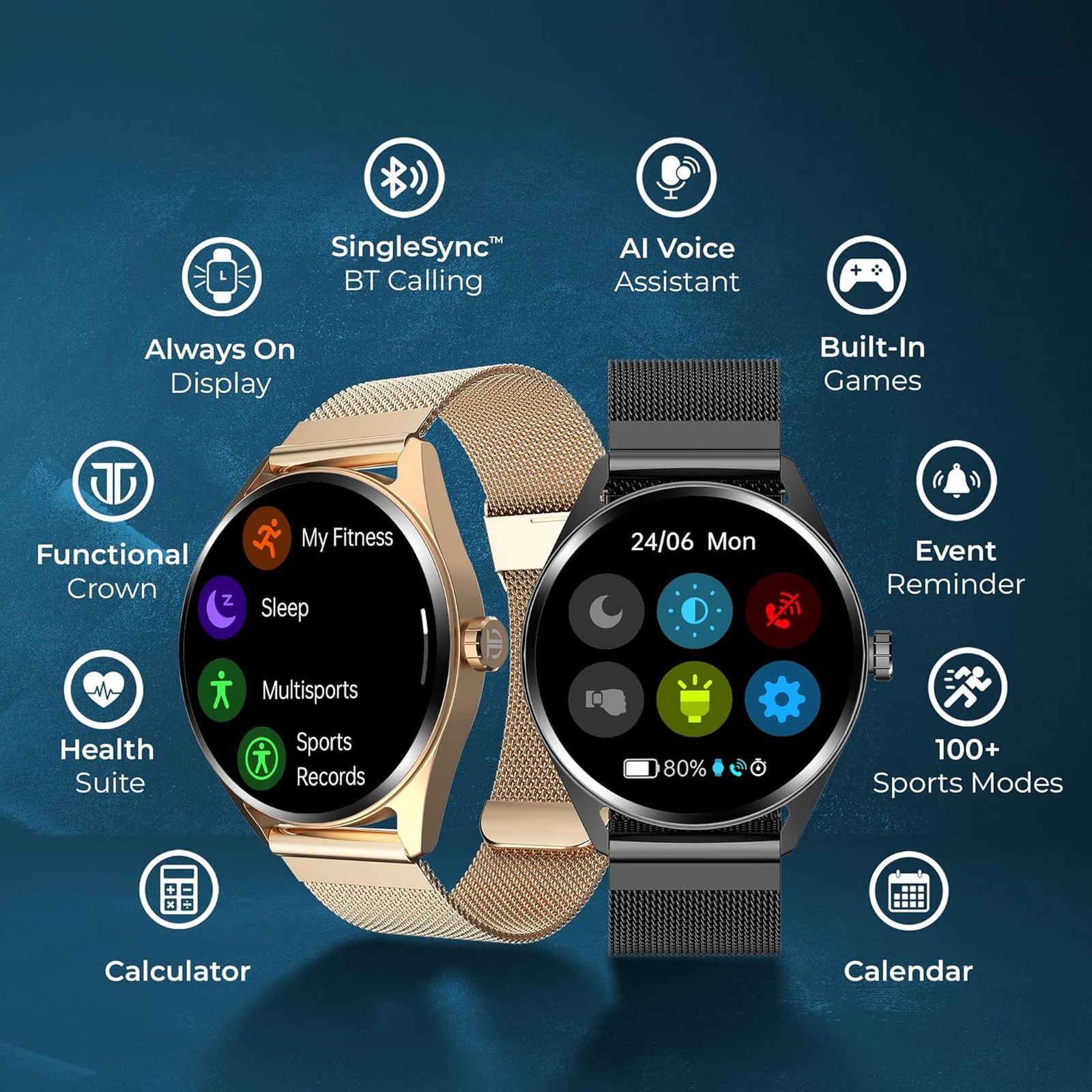 TITAN Crest Smartwatch with Bluetooth Calling (36.3mm AMOLED Display, IP68 Water Resistant, Black Mesh Strap)_5