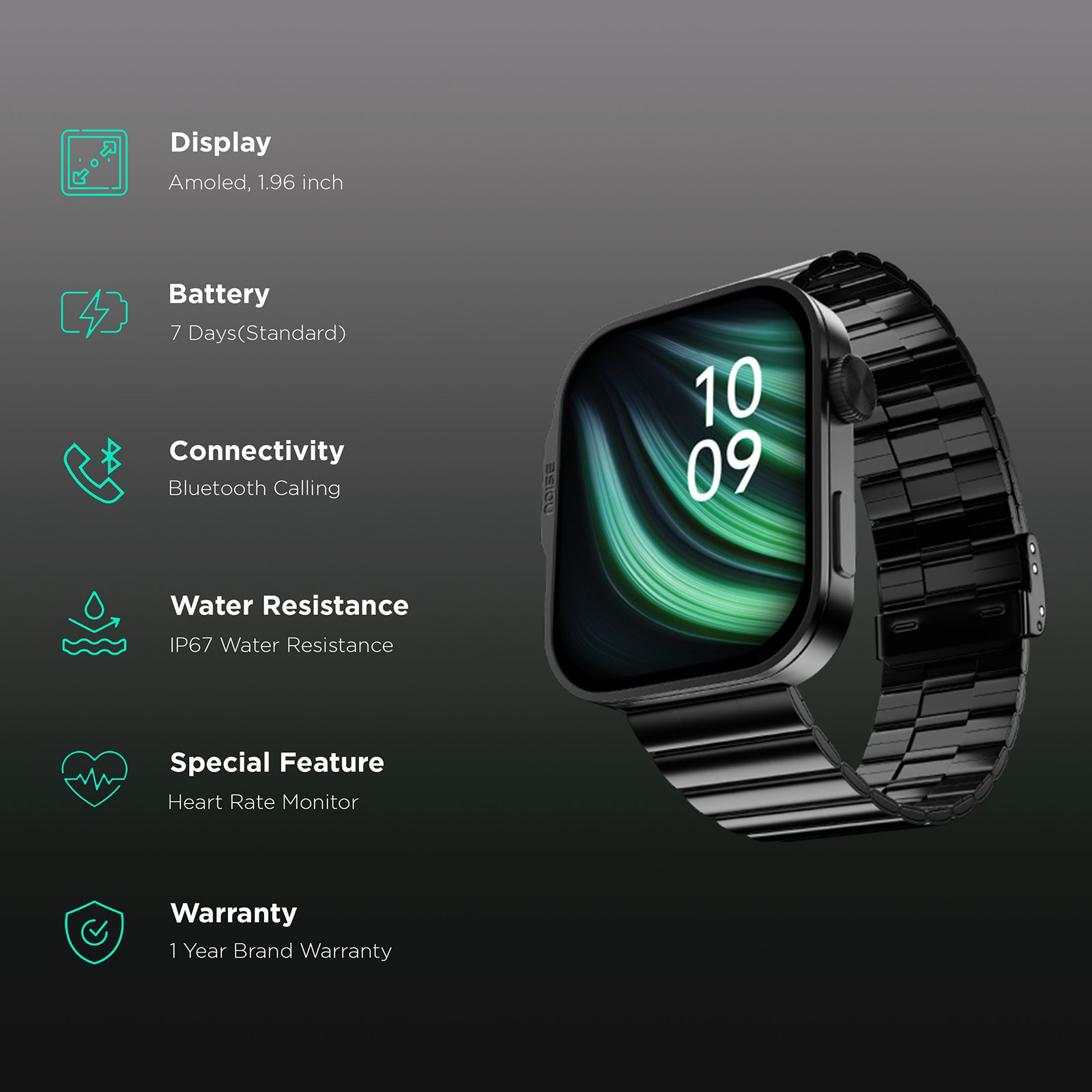 noise ColorFit Caliber 3 Plus Smartwatch with Bluetooth Calling (49.7mm AMOLED Display, IP67 Water Resistant, Elite Black Strap)_2