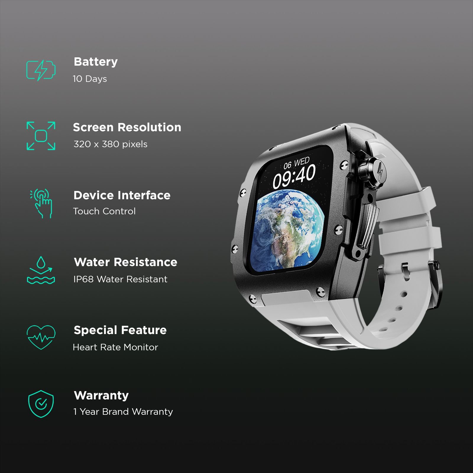 FIRE-BOLTT Huracan Smartwatch with Bluetooth Calling (49.5mm Always On Display, IP68 Water Resistant, Black White Strap)_2