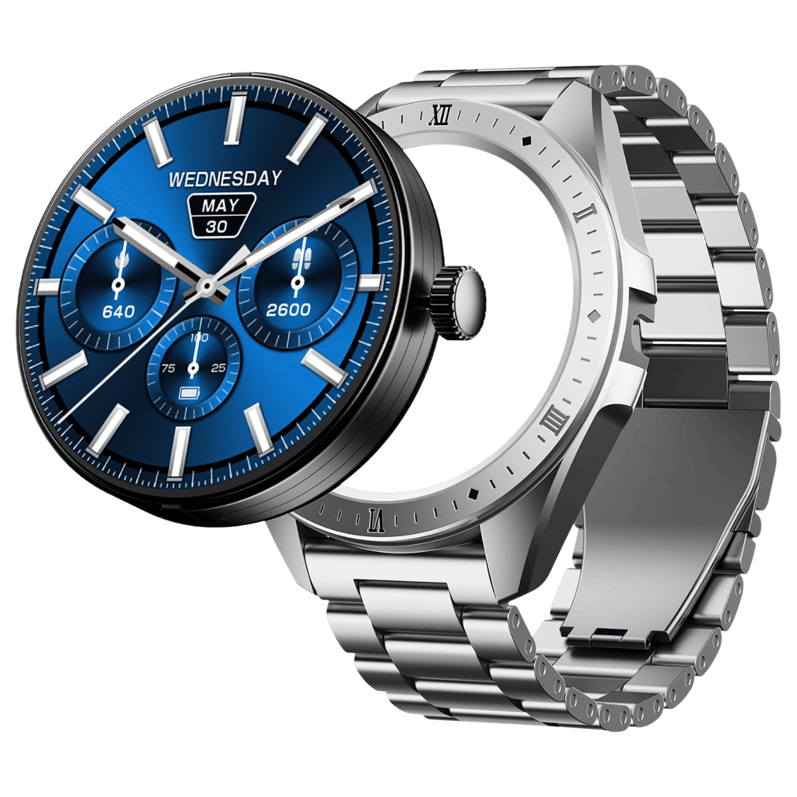 boAt Enigma Switch Smartwatch with Bluetooth Calling (35.3mm HD Display, IP68 Sweat Resistant, Steel Silver Strap)_1