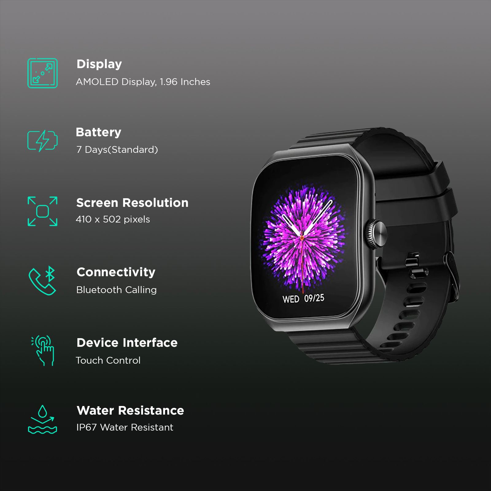 noise ColorFit Hexa Smartwatch with Bluetooth Calling (49.7mm AMOLED Display, IP67 Water Resistant, Jet Black Strap) noise ColorFit Hexa Smartwatch with Bluetooth Calling (49.7mm AMOLED Display, IP67 Water Resistant, Jet Black Strap)_2