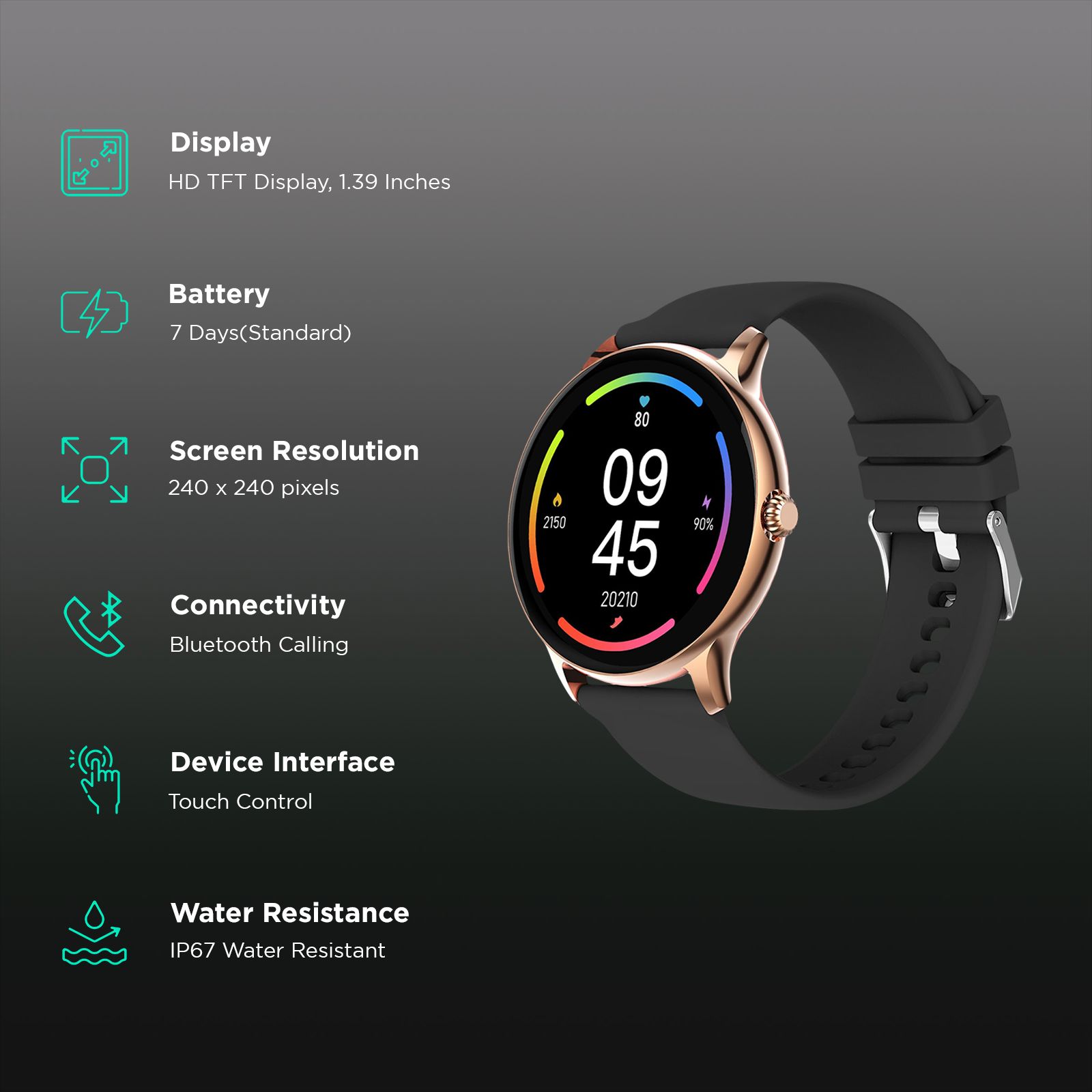 FIRE-BOLTT Phoenix Pro Smartwatch with Bluetooth Calling (35.3mm TFT HD Display, IP67 Water Resistant, Gold Black Strap)_2