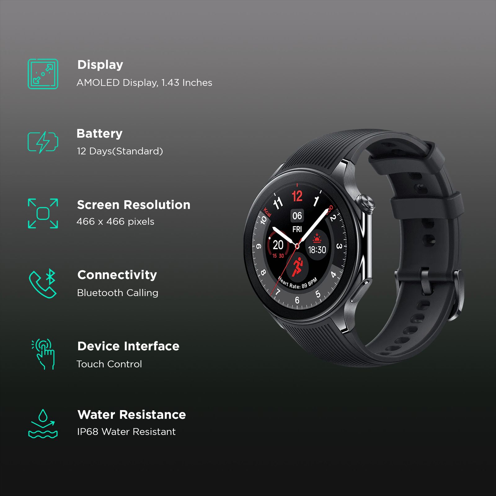 OnePlus Watch 2 Wi-Fi+Bluetooth Wear OS 4.0 Smartwatch (36.3mm AMOLED Display, Snapdragon W5 Gen 1, Dual-frequency GPS, Black Steel Strap)_2