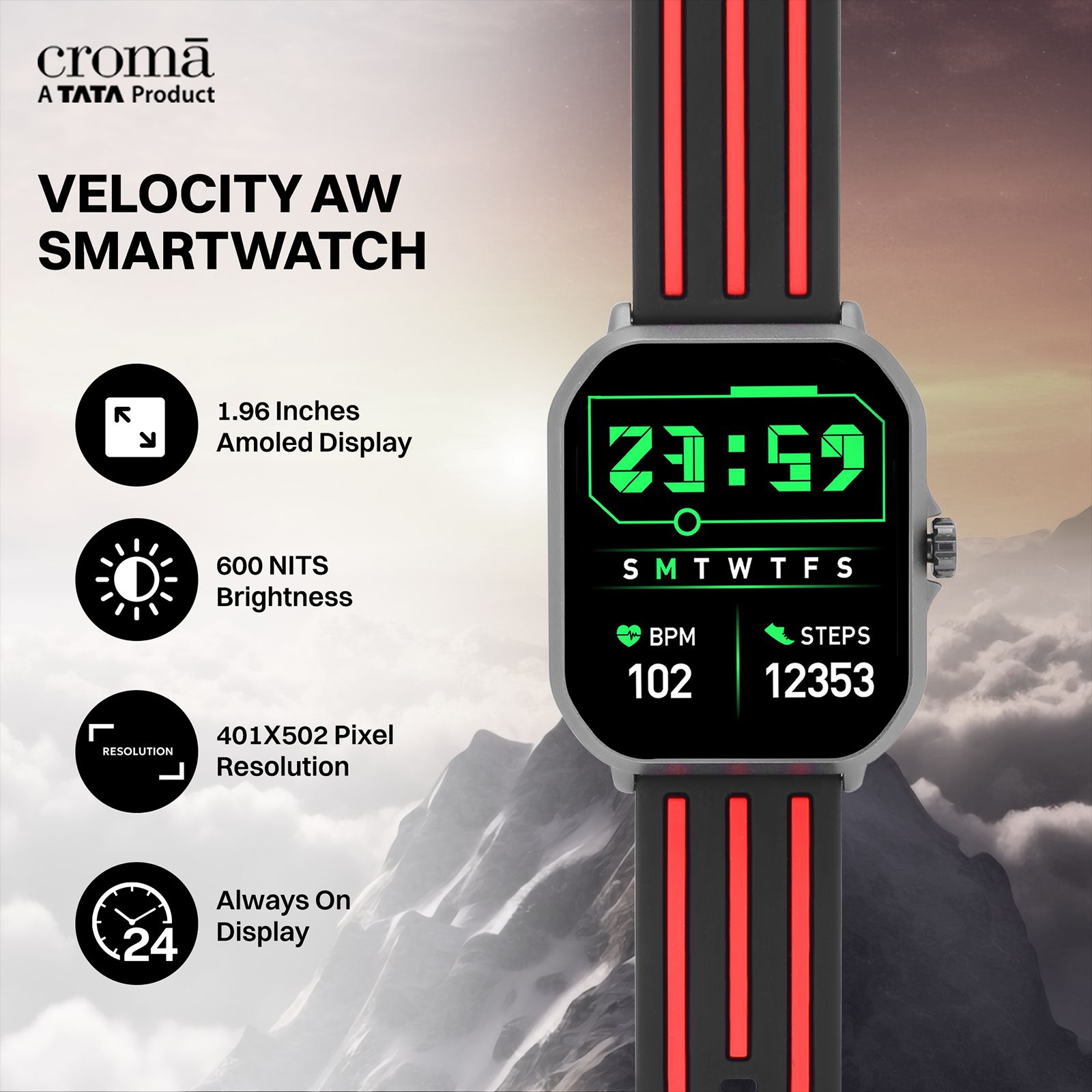 Croma Velocity AW Smartwatch with Bluetooth Calling (49.76mm AMOLED Display, IP68 Water Resistant, Black Strap)_14