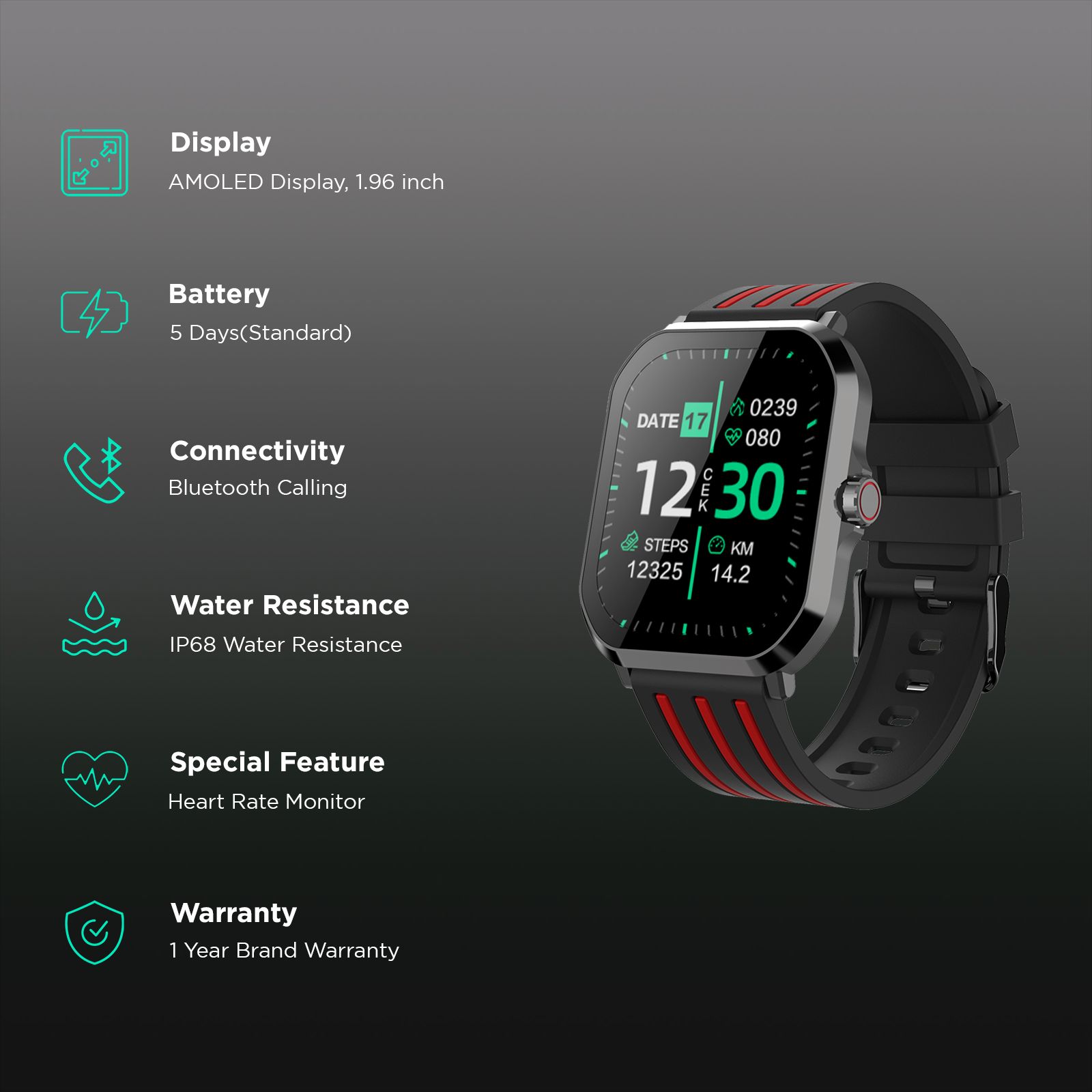 Croma Velocity AW Smartwatch with Bluetooth Calling (49.76mm AMOLED Display, IP68 Water Resistant, Black Strap)_3