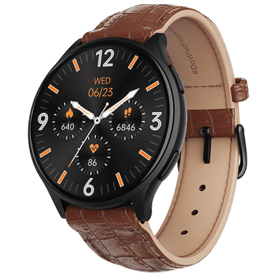 boAt Lunar Prime Smartwatch with Bluetooth Calling (36.8mm AMOLED Display, IP67 Sweat Resistant, Brown Leather Strap)