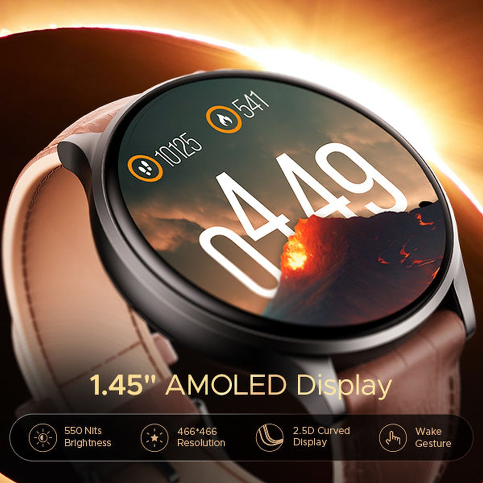 boAt Lunar Prime Smartwatch with Bluetooth Calling (36.8mm AMOLED Display, IP67 Sweat Resistant, Brown Leather Strap)_3