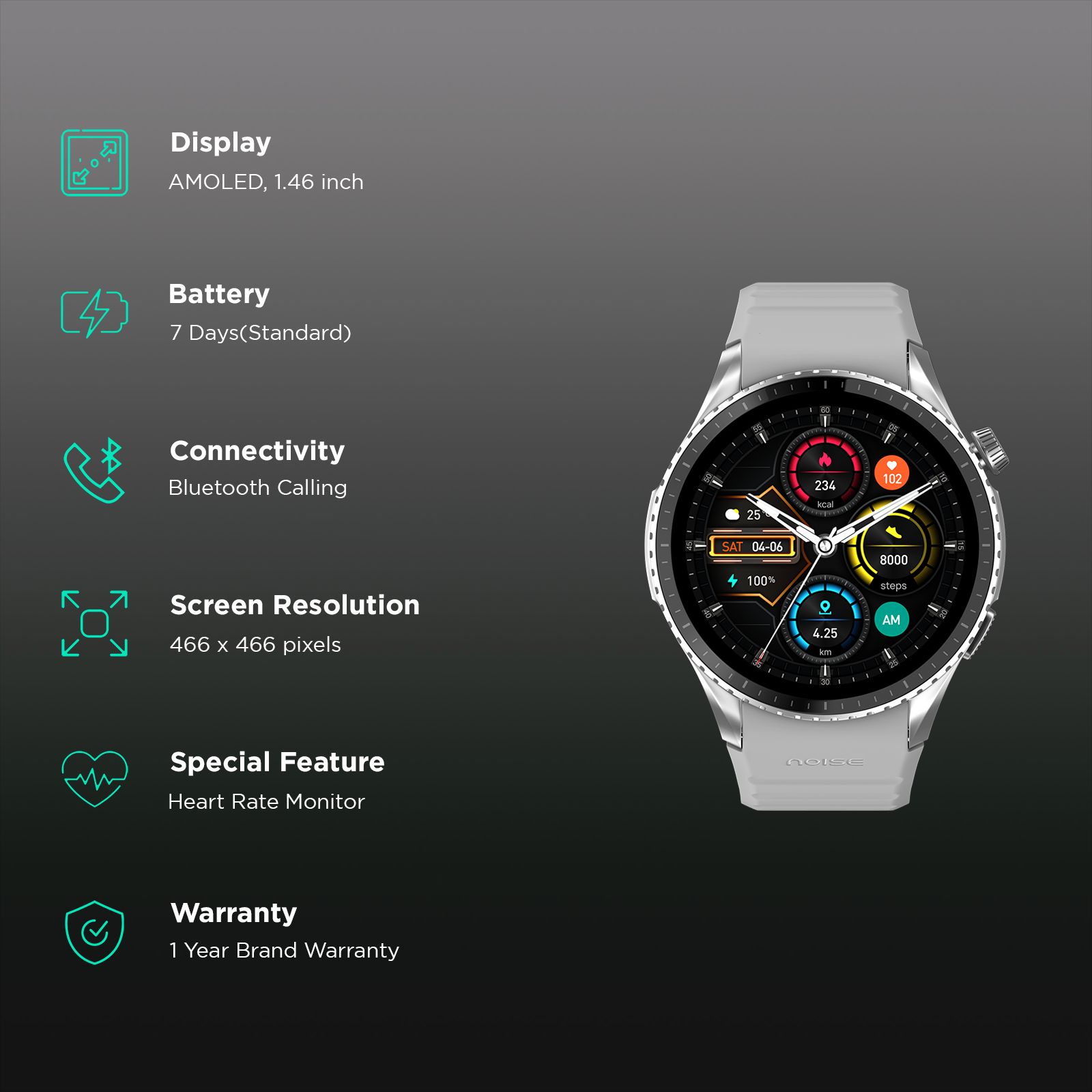 noise NoiseFit Origin Smartwatch with Bluetooth Calling (37.1mm AMOLED Display, 3ATM Water Resistant, Silver Grey Strap) noise NoiseFit Origin Smartwatch with Bluetooth Calling (37.1mm AMOLED Display, 3ATM Water Resistant, Silver Grey Strap)_2
