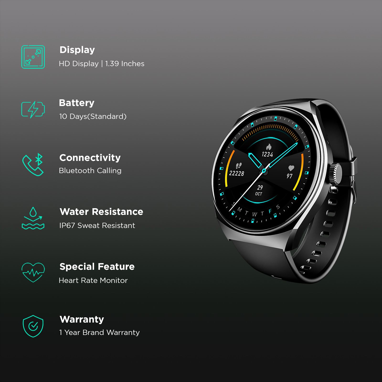 boAt Lunar Seek Smartwatch with Bluetooth Calling (35.30mm 2.5D Curved HD Display, IP67 Water Resistant, Active Black Strap)_2