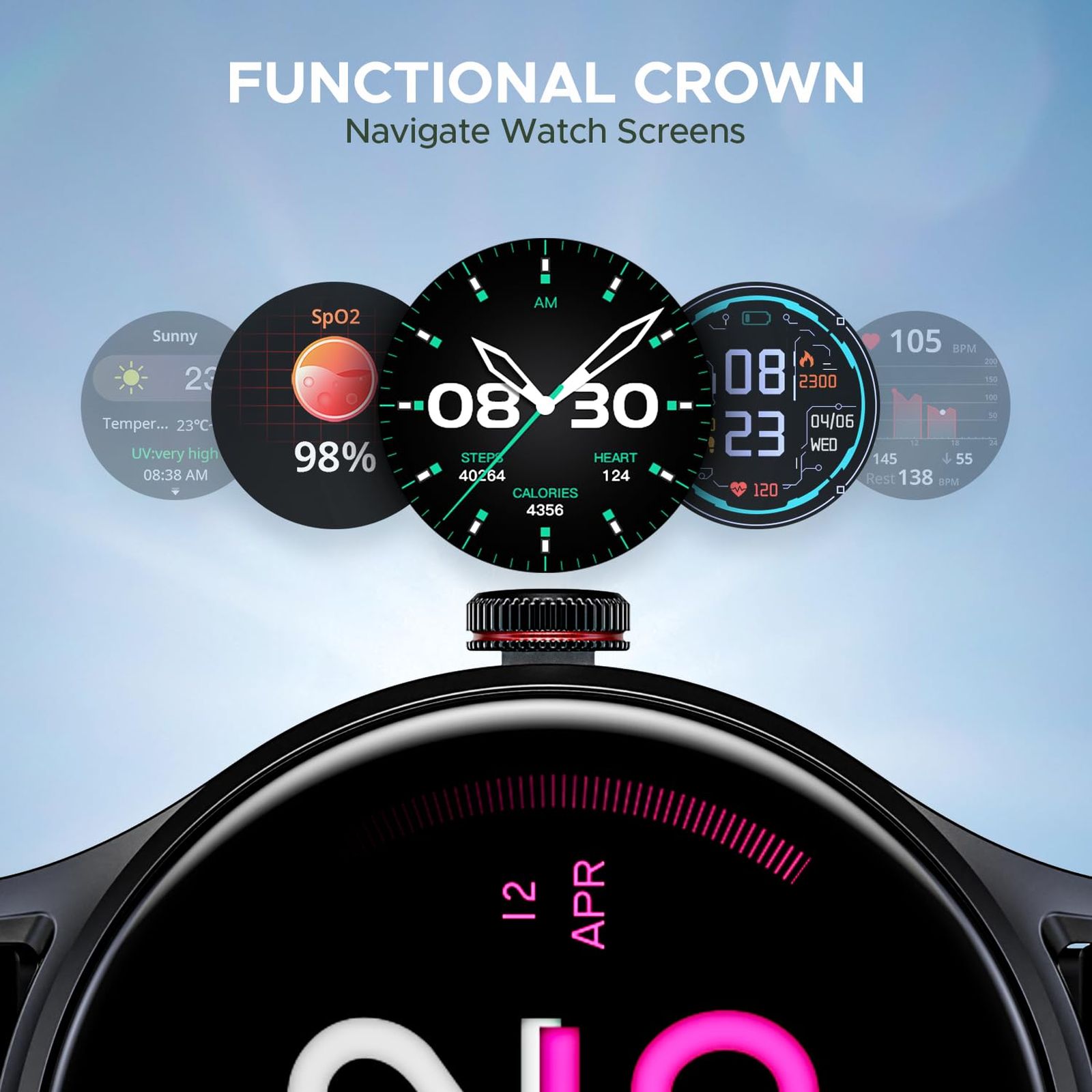 boAt Lunar Vista Smartwatch with Bluetooth Calling (38.6mm HD Display, IP68 Sweat Resistant, Active Black Strap)_5