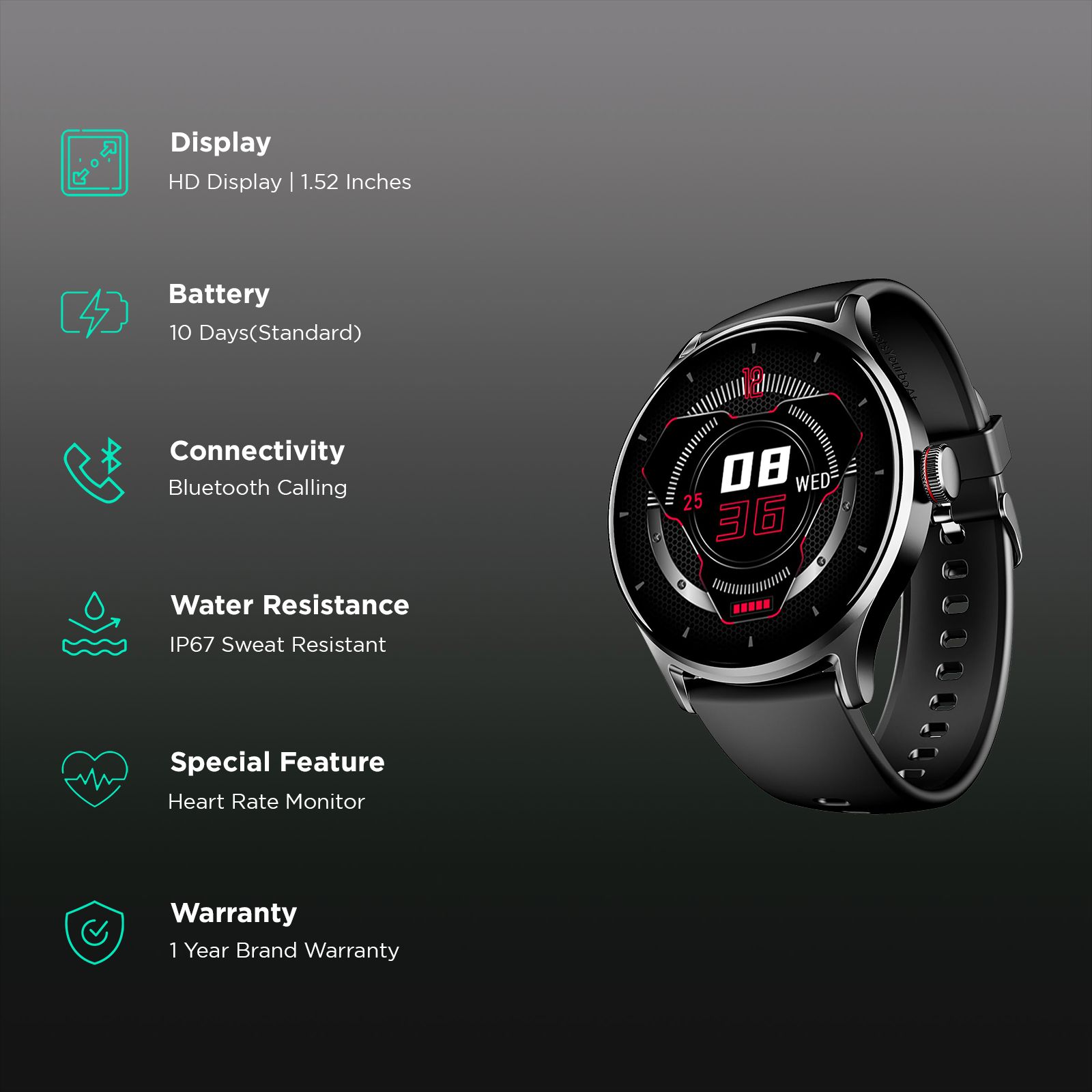 boAt Lunar Vista Smartwatch with Bluetooth Calling (38.6mm HD Display, IP68 Sweat Resistant, Active Black Strap)_2