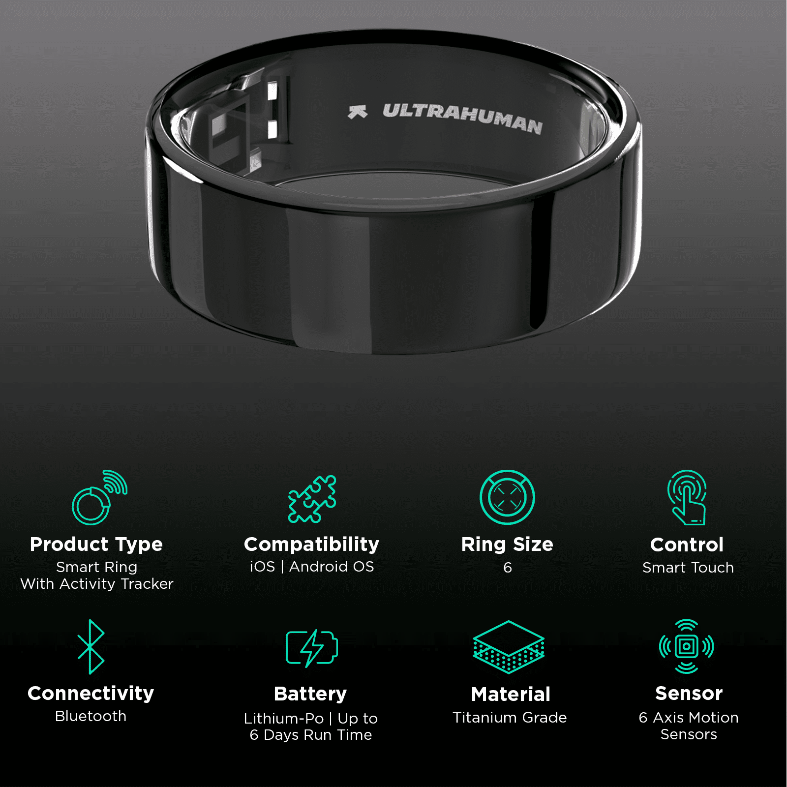 Ultrahuman Ring AIR Smart Ring with Activity Tracker (Buy Sizing Kit First, Size 6, 6-Axis Motion Sensors, Aster Black)_2