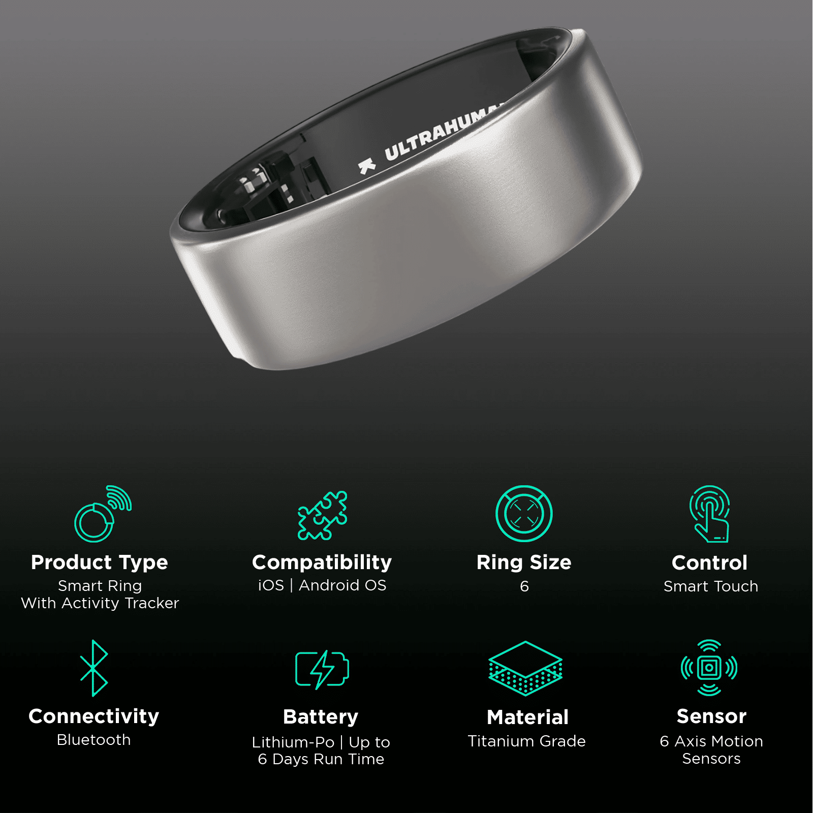Ultrahuman Ring Air Smart Ring with Activity Tracker (Buy Sizing Kit First, Size 6, 6-Axis Motion Sensors, Raw Titanium)_2