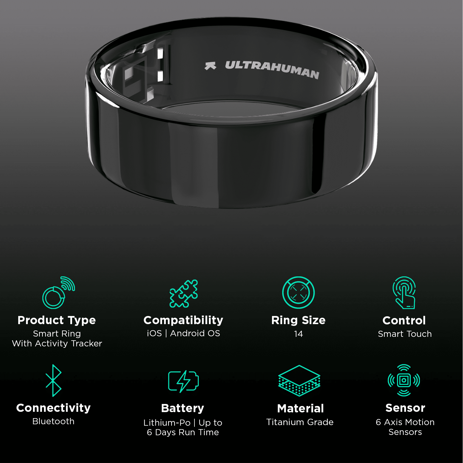 Ultrahuman Ring Air Smart Ring with Activity Tracker (Buy Sizing Kit First, Size 14, 6-Axis Motion Sensors, Aster Black)_2