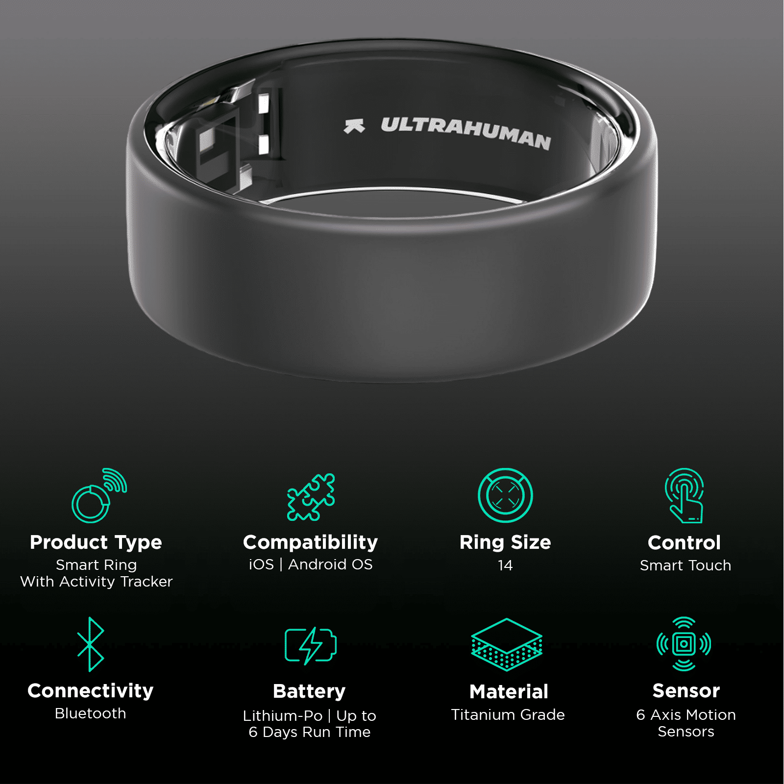Ultrahuman Ring Air Smart Ring with Activity Tracker (Buy Sizing Kit First, Size 14, 6-Axis Motion Sensors, Matte Grey)_2