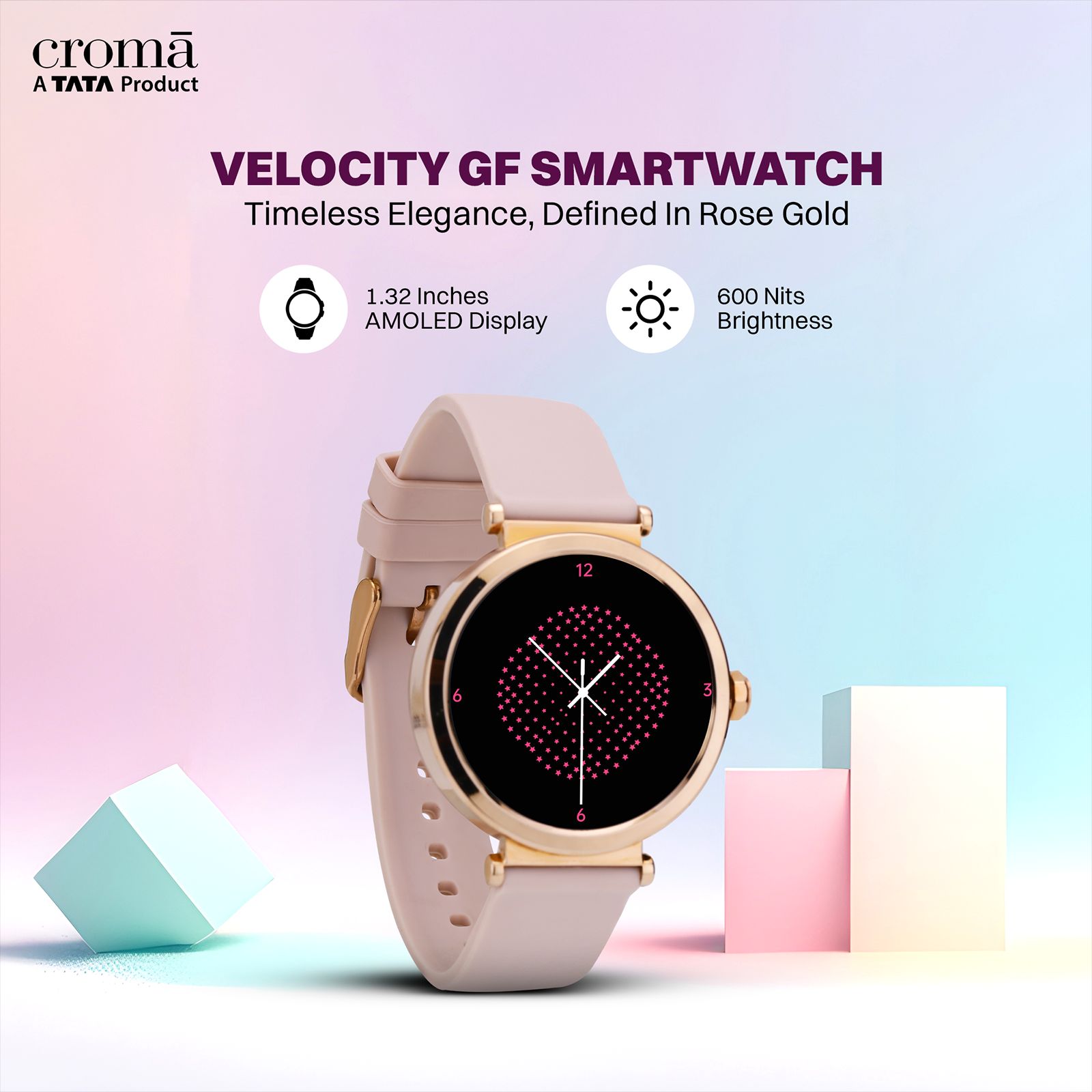 Croma VELCOITY GF Smartwatch with Bluetooth Calling (2025 Model, 1.32inches AMOLED Display, IP68 Waterproof, Rose Gold Strap) Croma VELCOITY GF Smartwatch with Bluetooth Calling (2025 Model, 1.32inches AMOLED Display, IP68 Waterproof, Rose Gold Strap)_3