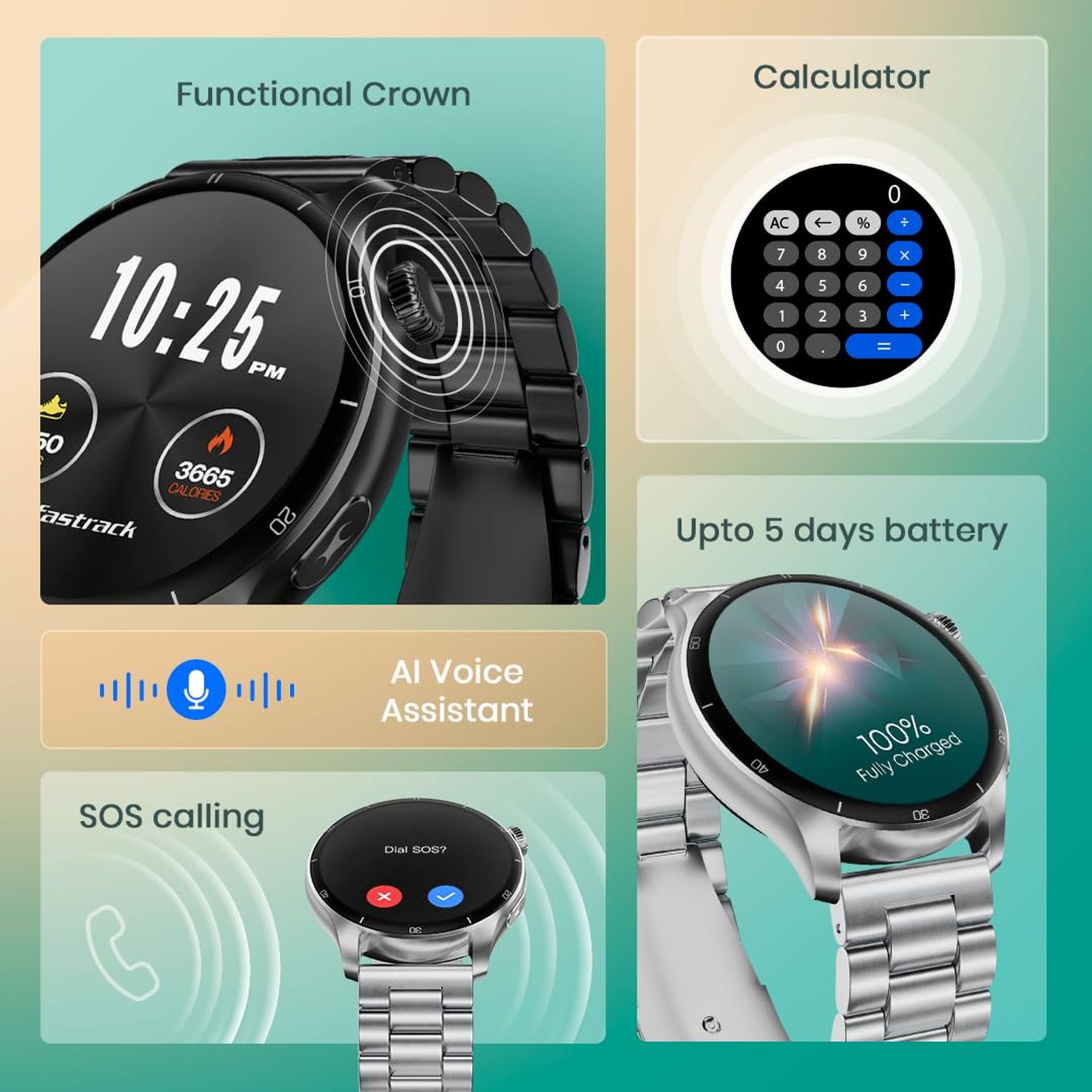 fastrack Dezire FX1 PRO Smartwatch with Bluetooth Calling (36.3mm AMOLED Display, IP68 Water Resistant, Carbon Black Strap)_5