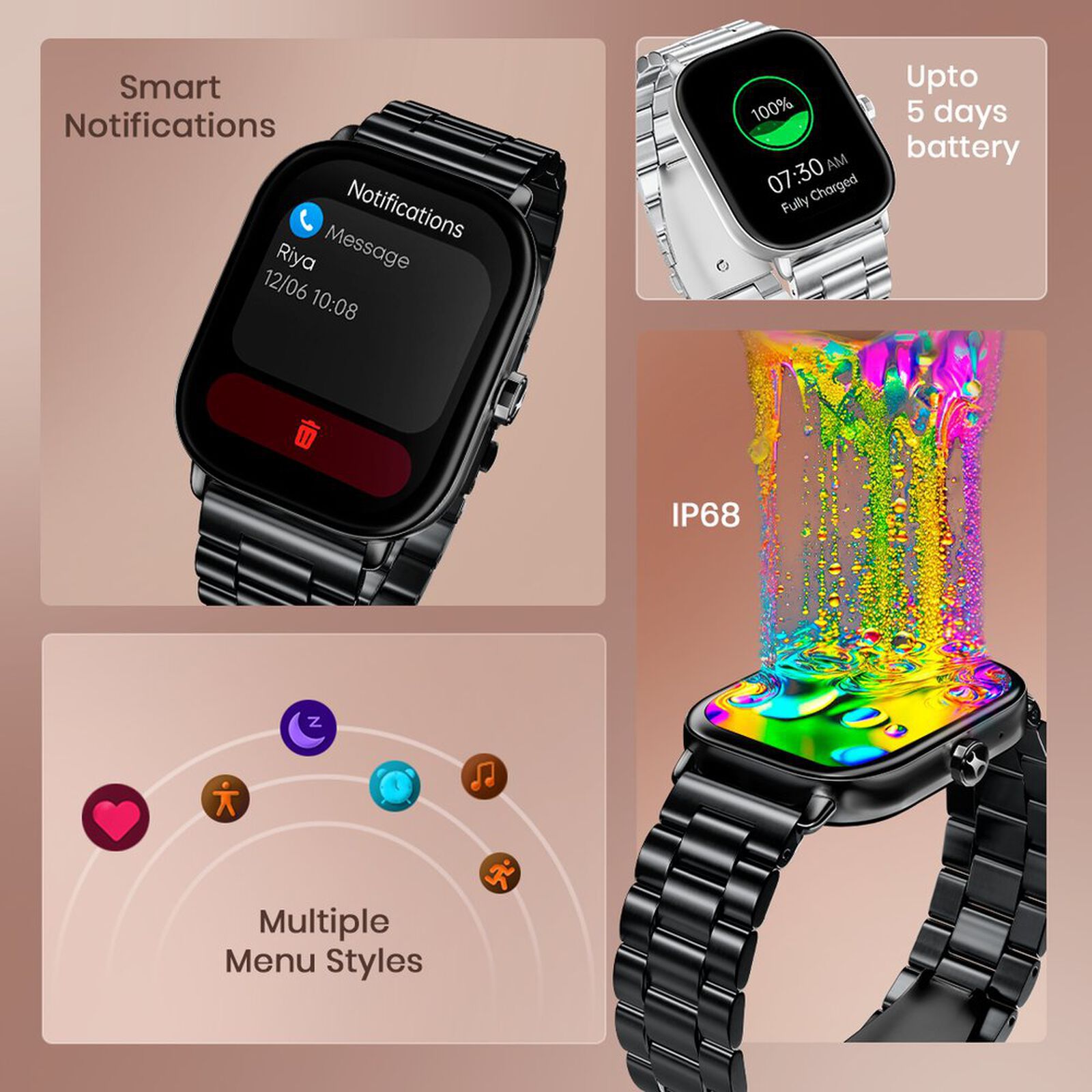 fastrack Radiant FX2 Smartwatch with Bluetooth Calling (52mm AMOLED Display, IP68 Water Resistant, Silver Metal Strap)_11