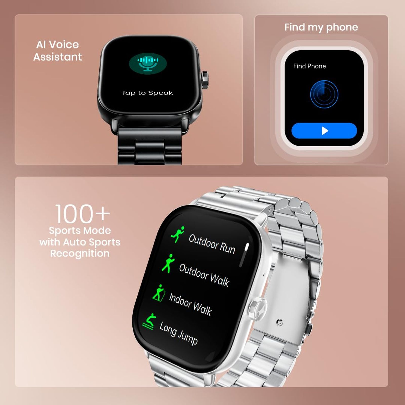 fastrack Radiant FX2 Smartwatch with Bluetooth Calling (52mm AMOLED Display, IP68 Water Resistant, Silver Metal Strap)_4
