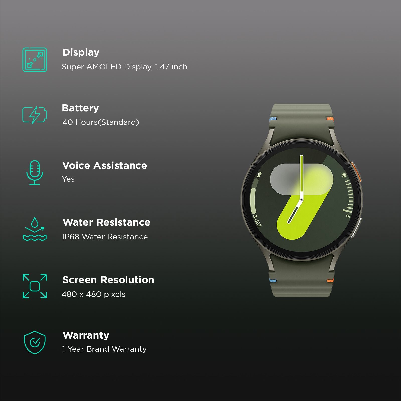SAMSUNG Galaxy Watch7 Wi-Fi+Bluetooth Wear OS Smartwatch (37.3mm Super AMOLED Display, 3nm Processor, Dual-Frequency GPS, Green Strap)_2