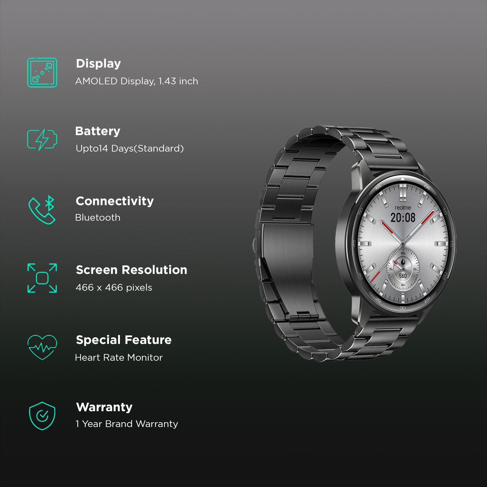 realme Watch S2 Smartwatch with Bluetooth Calling (36.3mm AMOLED Display, IP68 Water and Dust Resistant, Metallic Grey Strap) realme Watch S2 Smartwatch with Bluetooth Calling (36.3mm AMOLED Display, IP68 Water and Dust Resistant, Metallic Grey Strap)_2