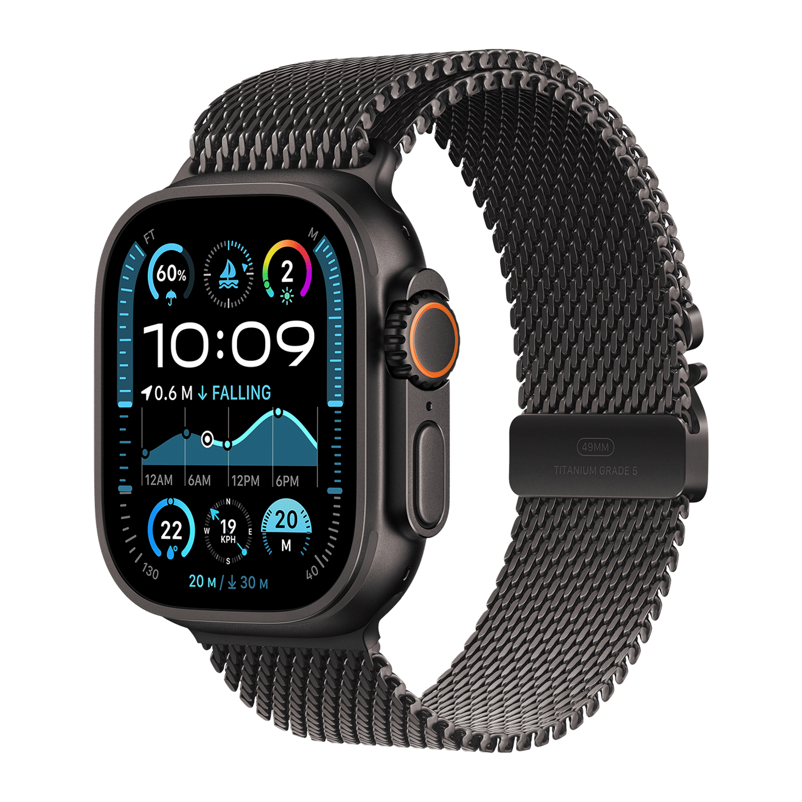 Apple Watch Ultra 2 GPS+LTE with Titanium Milanese Loop - L (49mm Retina LTPO2 OLED Display, Black Titanium Case)_1