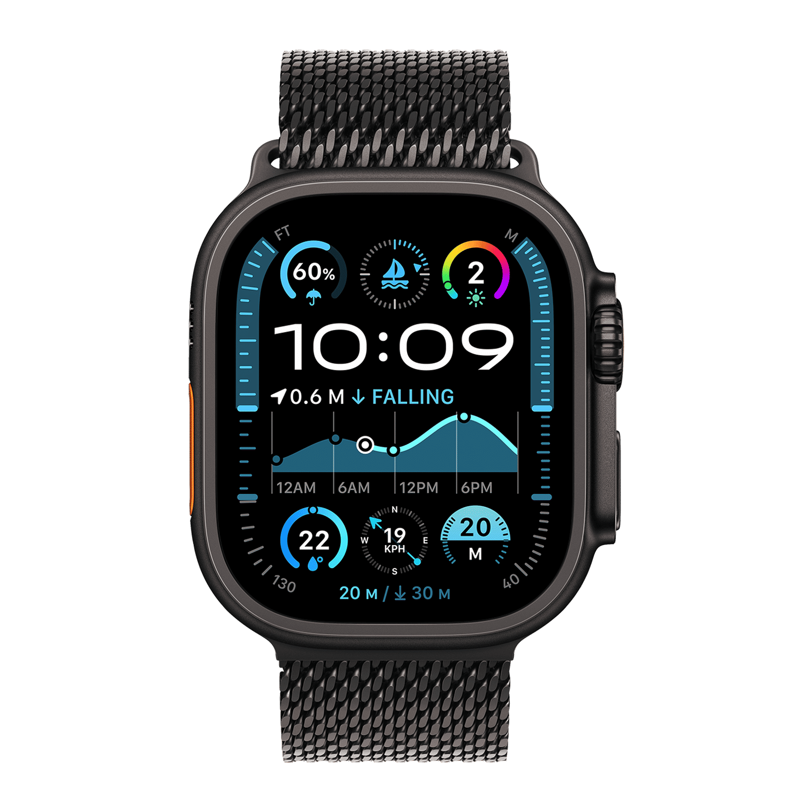 Apple Watch Ultra 2 GPS+LTE with Titanium Milanese Loop - L (49mm Retina LTPO2 OLED Display, Black Titanium Case)_2