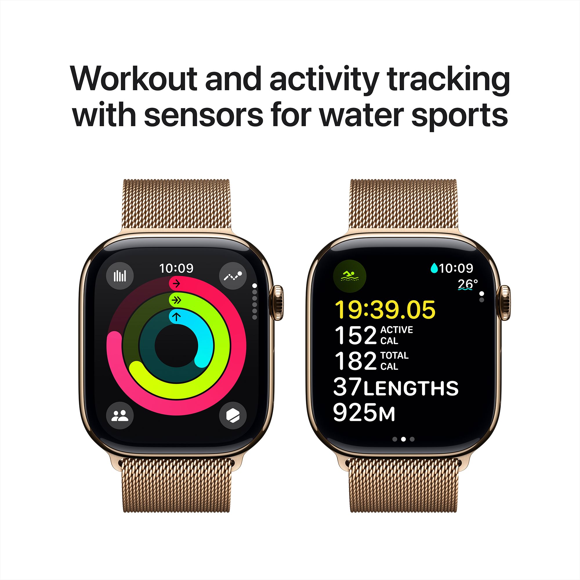 Apple Watch Series 10 GPS+LTE with Milanese Loop - S/M (46mm Retina LTPO3 OLED Display, Gold Titanium Case)_4