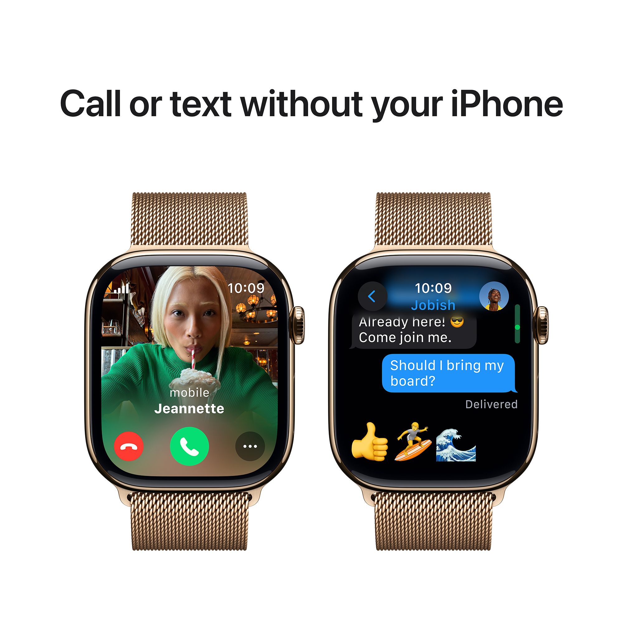 Apple Watch Series 10 GPS+LTE with Milanese Loop - S/M (46mm Retina LTPO3 OLED Display, Gold Titanium Case)_7