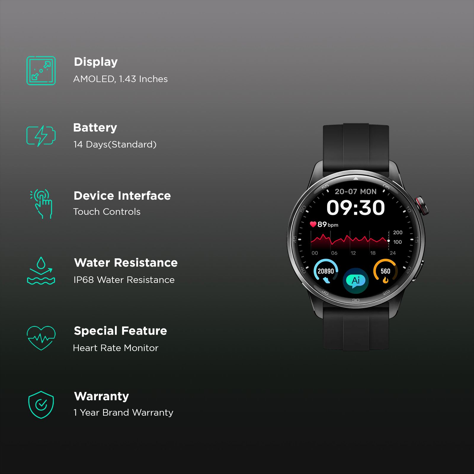 realme Watch S2 Smartwatch with Bluetooth Calling (36.3mm AMOLED Display, IP68 Water Resistant, Midnight Black Strap)_2