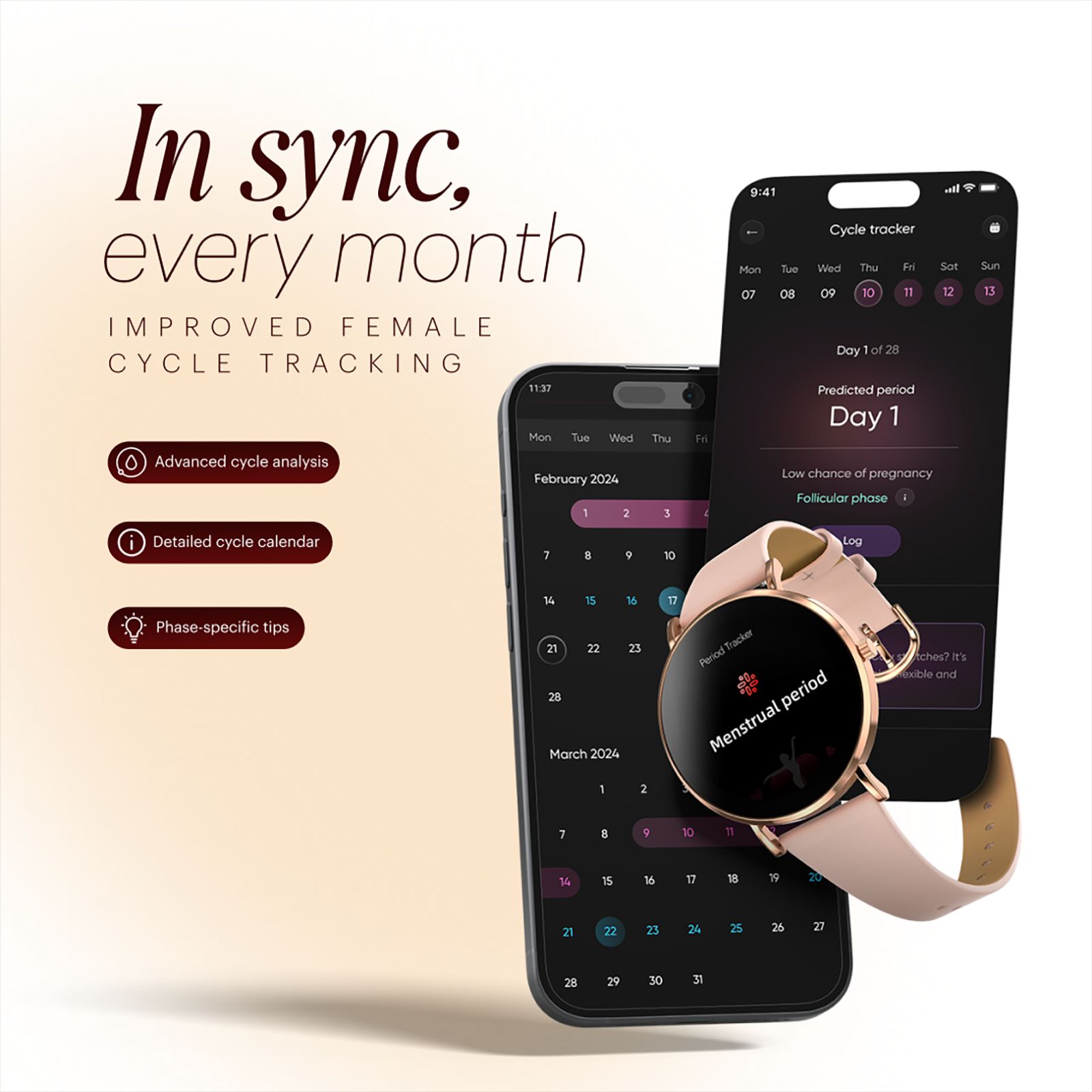 noise NoiseFit DIva 2 Smartwatch with Bluetooth Calling (36mm AMOLED Display, IP68 Water Resistant, Rose Link Strap)_11