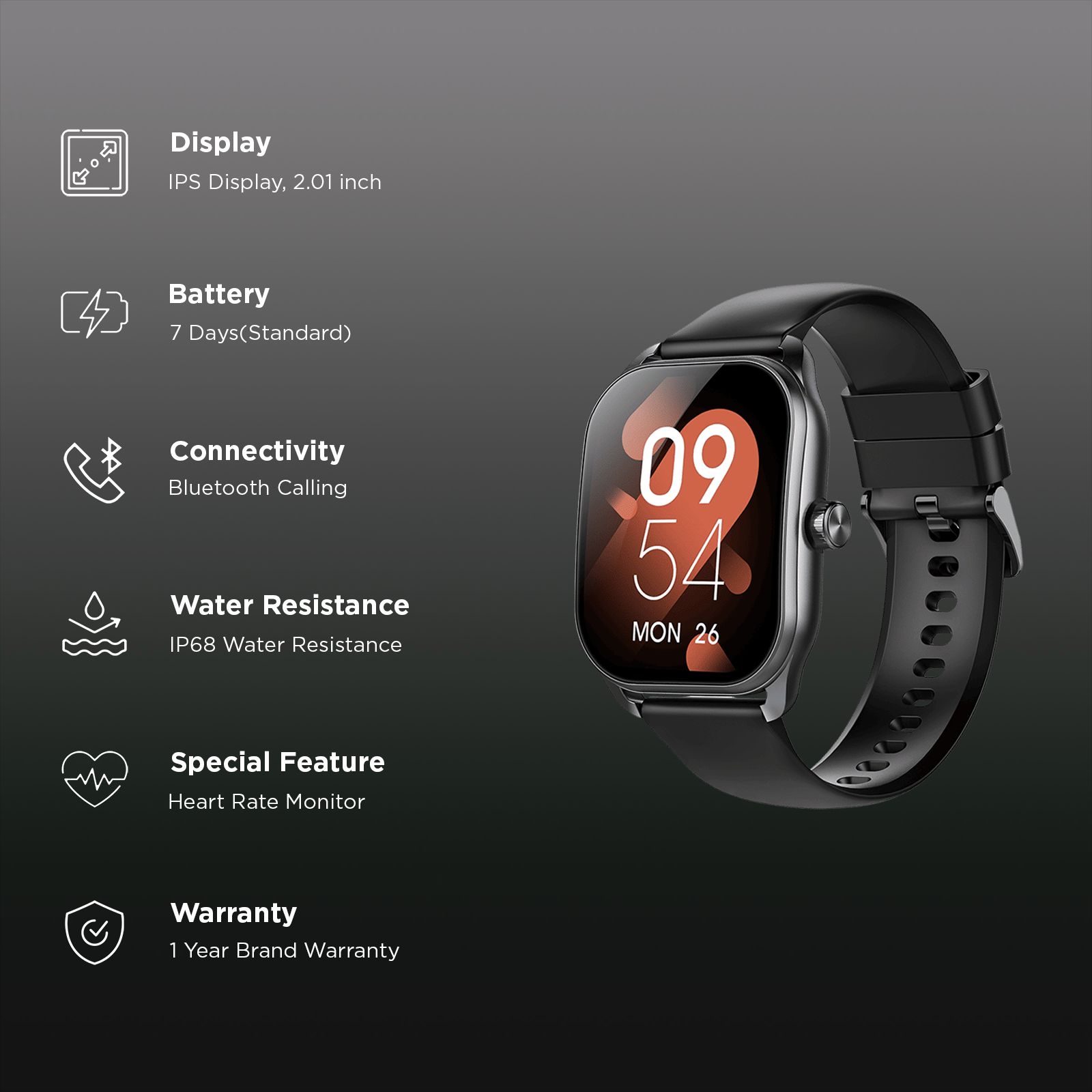 Croma Squad CS Smartwatch with Bluetooth Calling (2025 Model, 51.05mm Curved IPS Display, IP68 Water Resistant, Black)_3