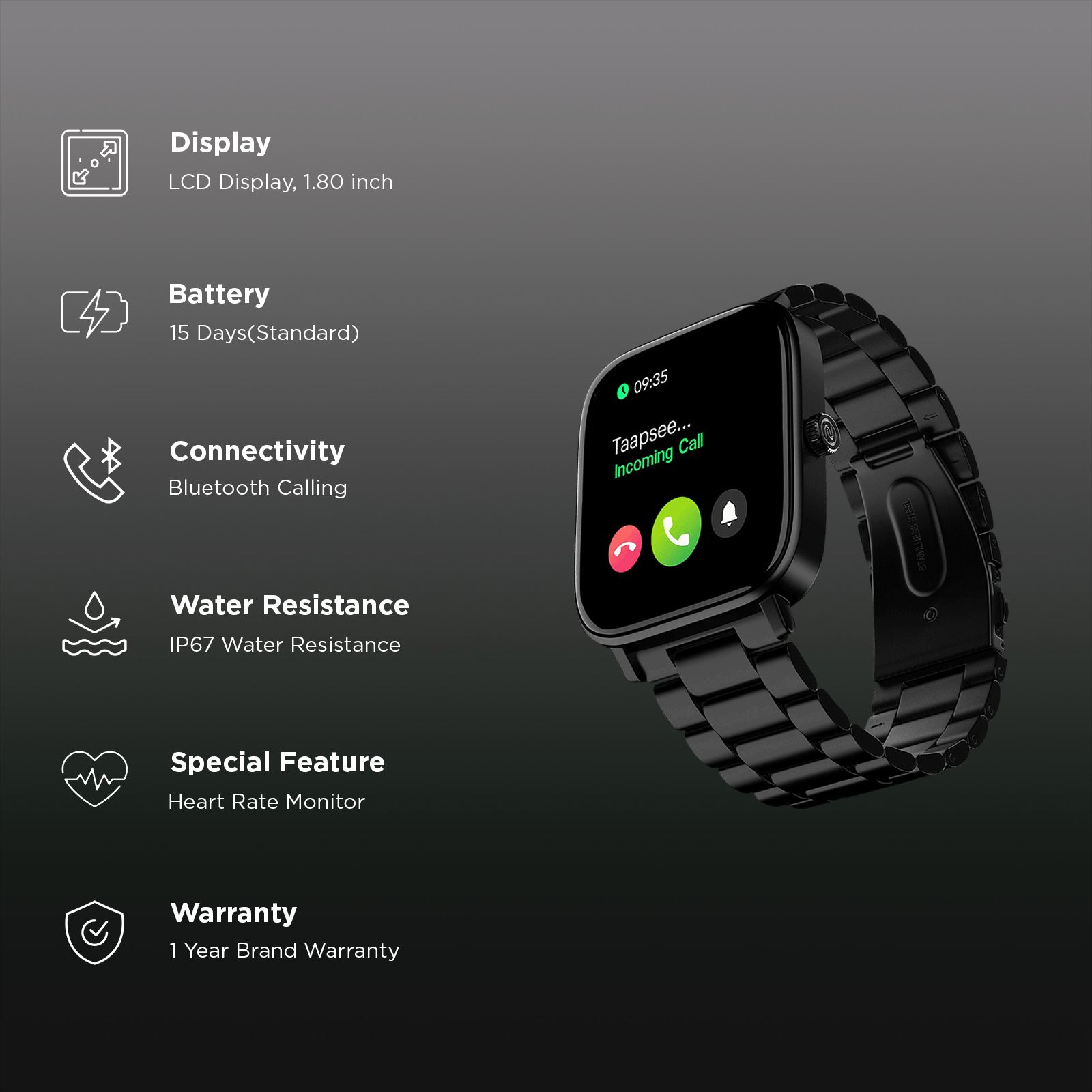 noise ColorFit Pulse 2 Pro Elite Smartwatch with Bluetooth Calling (45.7mm LCD Display, IP67 Water Resistance, Black Strap)_3
