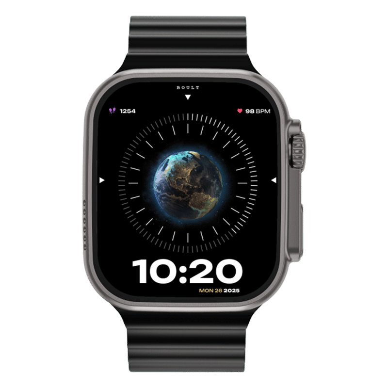 GOBOULT Crown Bluetooth Calling Android OS Smartwatch (49.5mm HD Display, Working Crown, Black Strap)_1