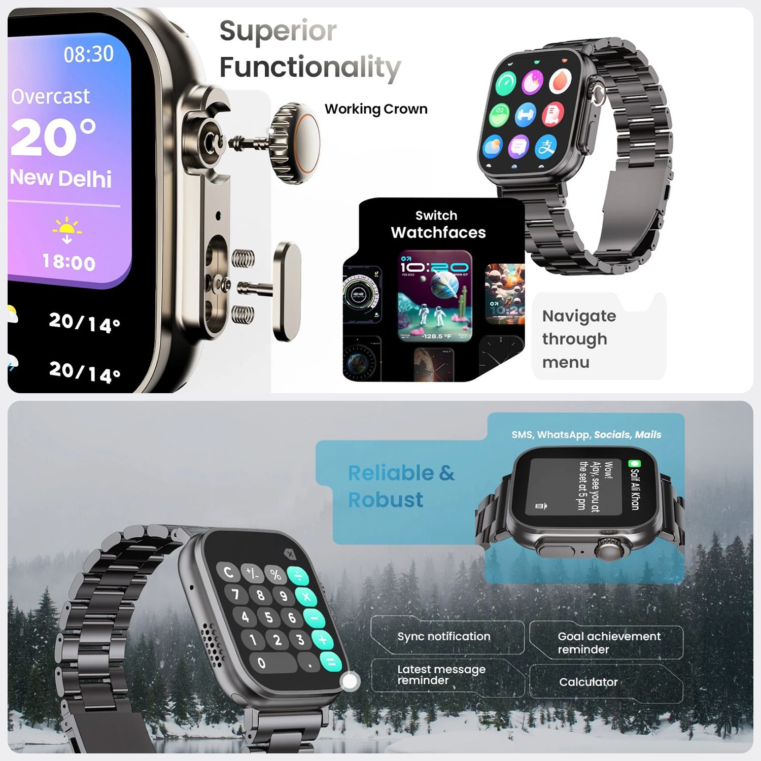 GOBOULT Crown Bluetooth Calling Android OS Smartwatch (49.5mm HD Display, Working Crown, Black Strap)_8