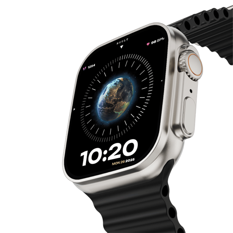 GOBOULT Crown Bluetooth Calling Android OS Smartwatch (49.5mm HD Display, Working Crown, Black Strap)_5