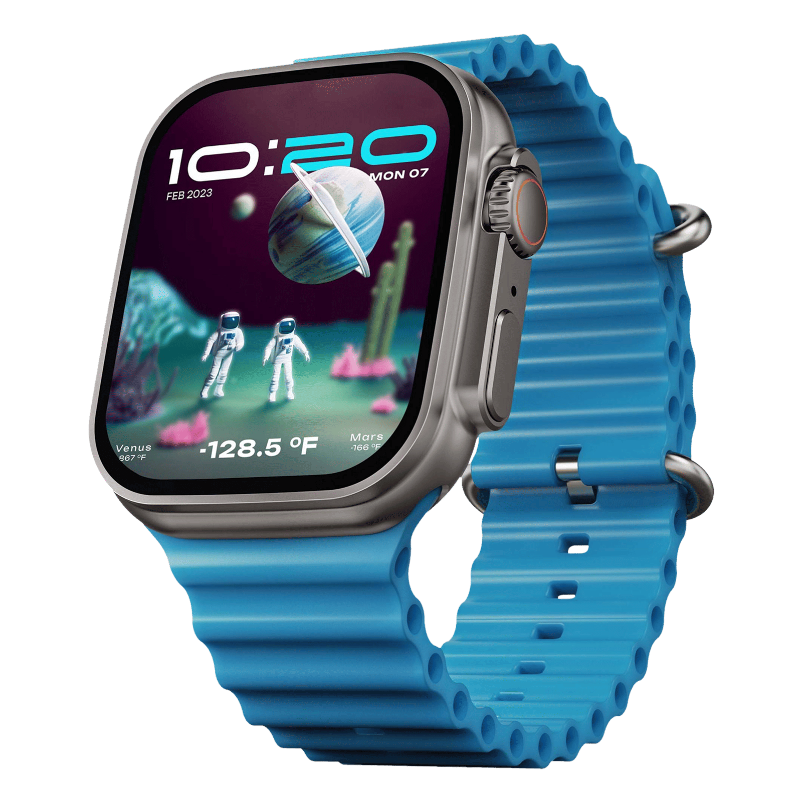 GOBOULT Crown Bluetooth Calling Android OS Smartwatch (49.5mm HD Display, Working Crown, Blue Strap)_1