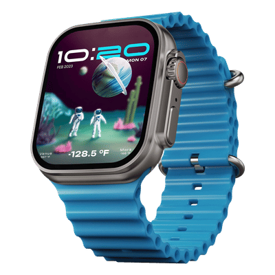 GOBOULT Crown Bluetooth Calling Android OS Smartwatch (49.5mm HD Display, Working Crown, Blue Strap)