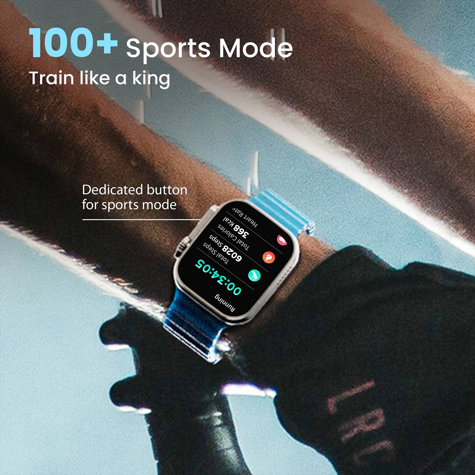 GOBOULT Crown Bluetooth Calling Android OS Smartwatch (49.5mm HD Display, Working Crown, Blue Strap)_11