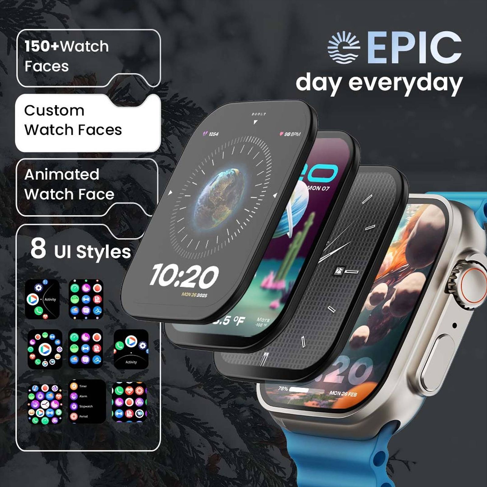 GOBOULT Crown Bluetooth Calling Android OS Smartwatch (49.5mm HD Display, Working Crown, Blue Strap)_13