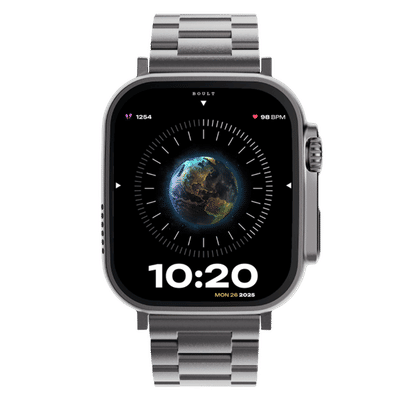 GOBOULT Crown Bluetooth Calling Android OS Smartwatch (49.5mm HD Display, Working Crown, Silver Strap)