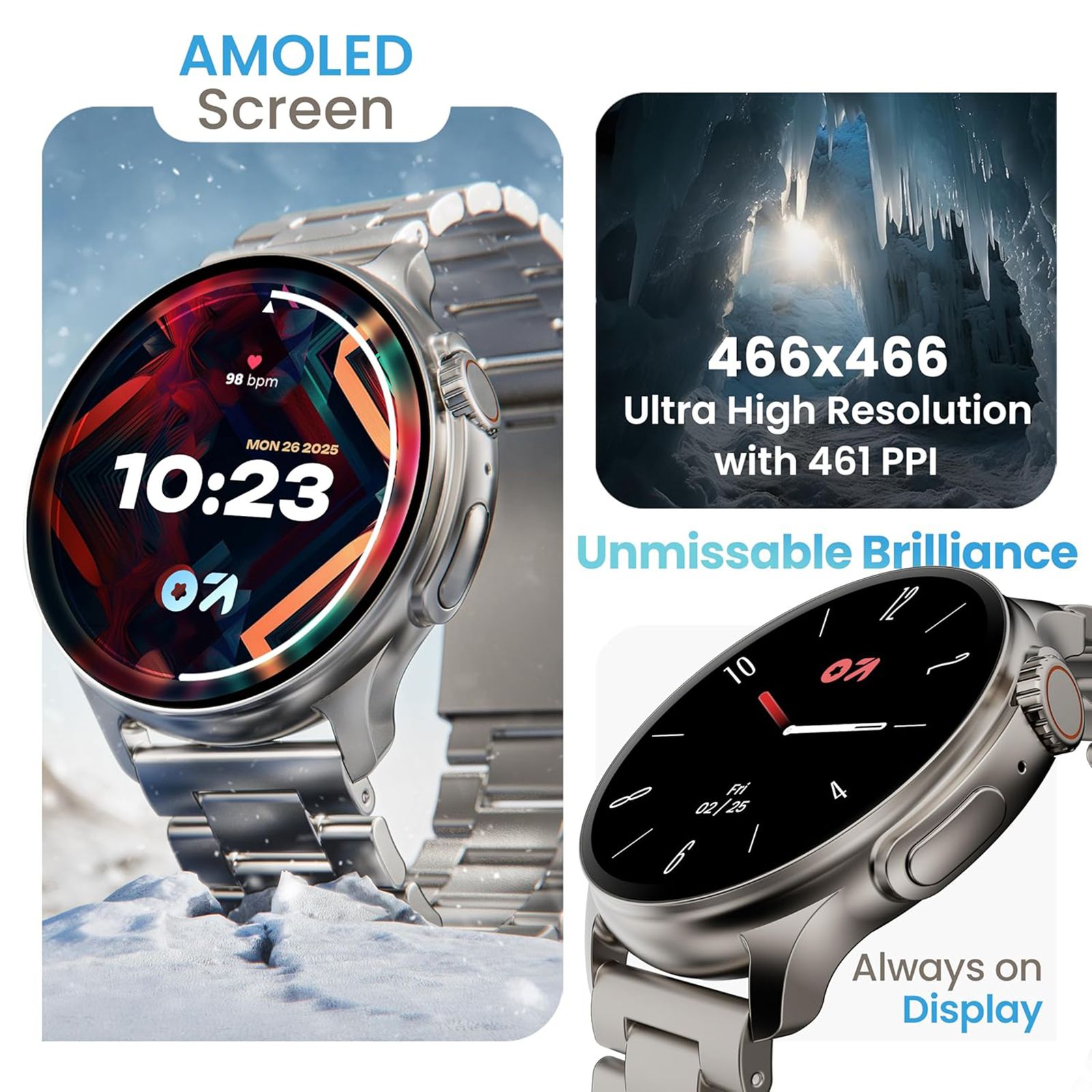 GOBOULT Crown R Pro Bluetooth Calling Android OS Smartwatch (36.3mm Super AMOLED Display, Working Crown, Silver Strap)_7