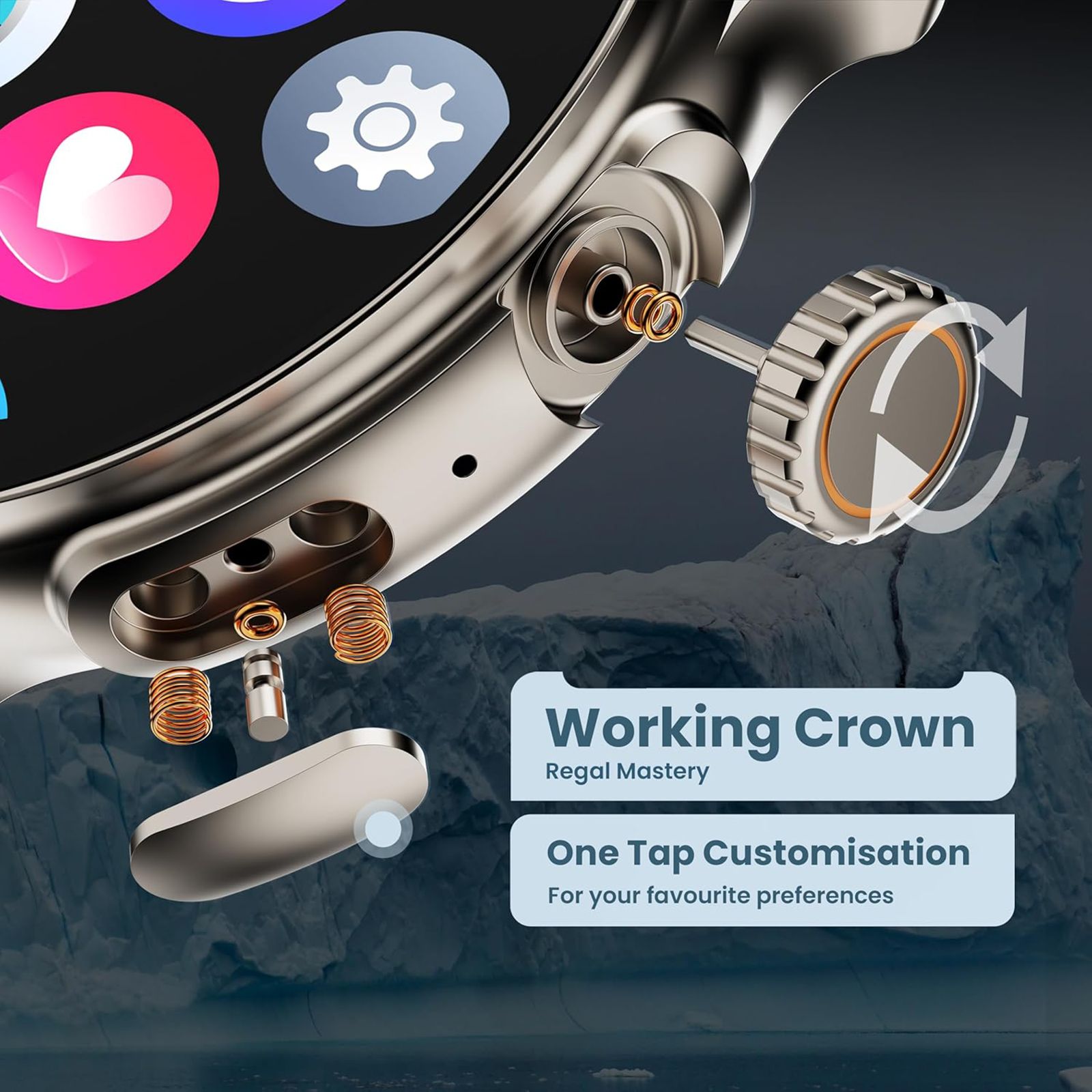 GOBOULT Crown R Pro Bluetooth Calling Android OS Smartwatch (36.3mm Super AMOLED Display, Working Crown, Silver Strap)_8