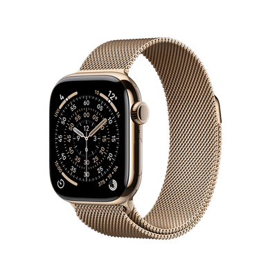 Apple Watch Series 11 GPS+Cellular with Gold
                      Milanese Loop (42mm Retina LTPO3 OLED Display,
                      Gold Titanium Case)