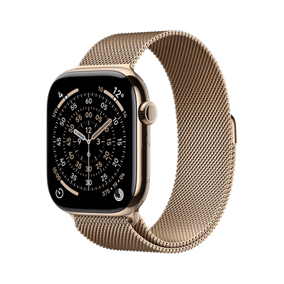 Apple Watch Series 11 GPS+Cellular with Gold Milanese Loop - S/M (46mm Retina LTPO3 OLED Display, Gold Titanium Case)